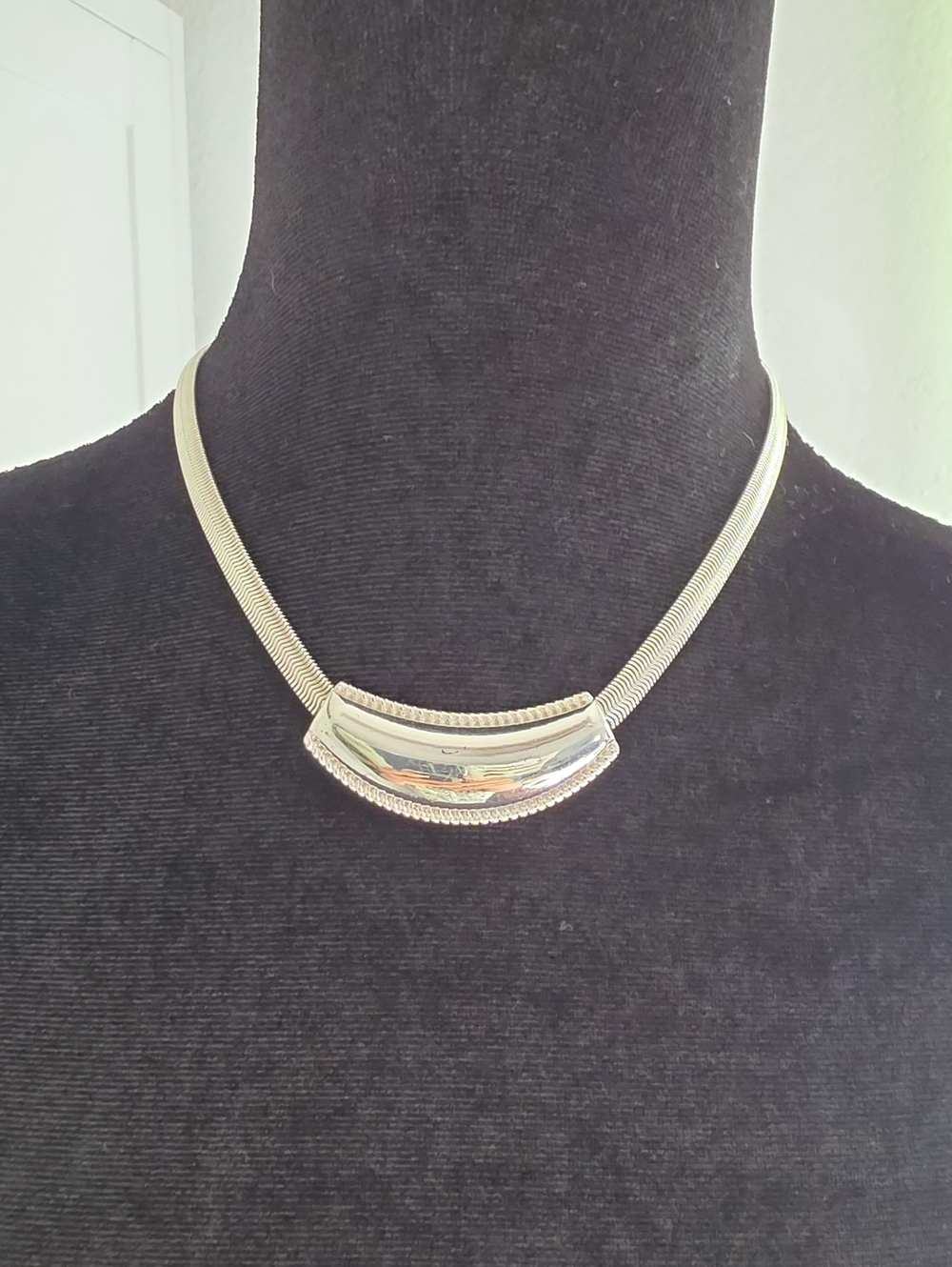 Monet Silver Tone Curved Collar Necklace